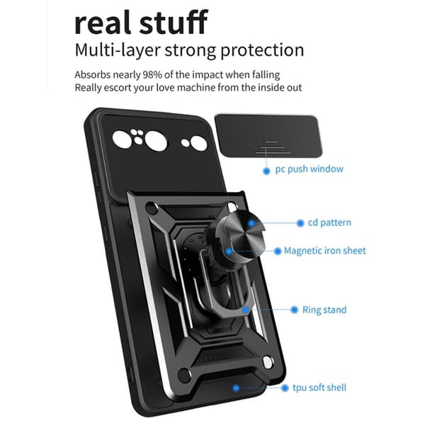 SKALO Google Pixel 8 Armor Hybrid Metal Ring Camera Slider - Sort