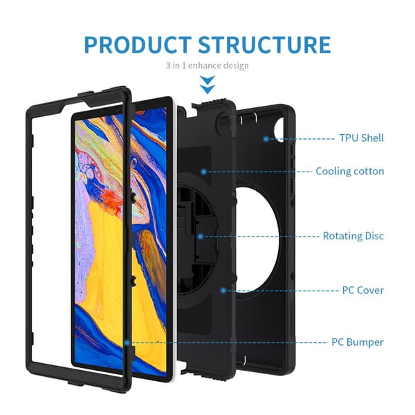 Armor-X Lenovo Tab M10 Plus TB-X606F Skal Rainproof Rugged Case Hand Strap Kickstand