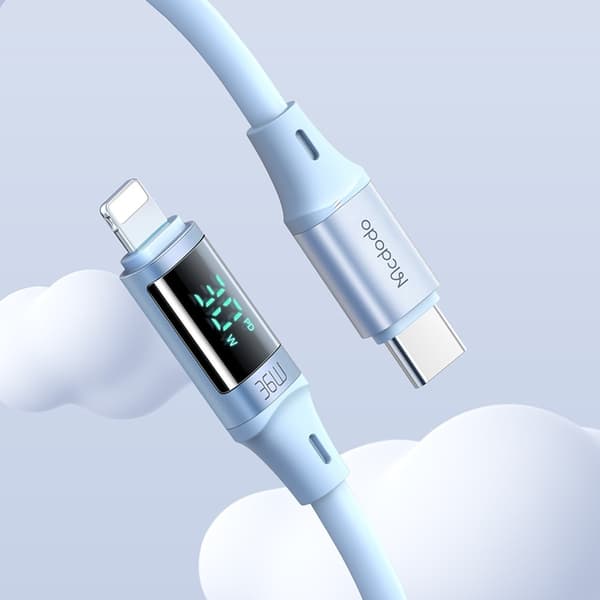 Mcdodo 36W 1.8m PD USB-C - Lightning LED Silikon Kabel Blå