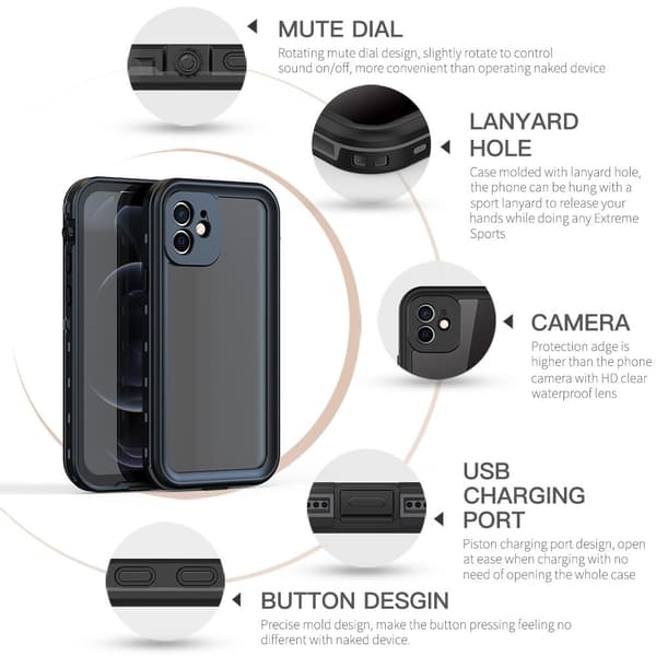 REDPEPPER iPhone 12 Skal 360 Vattentätt IP68 Svart