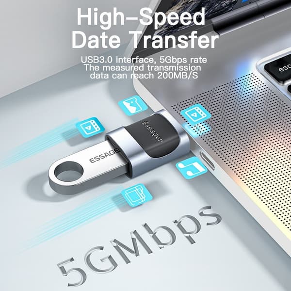 ESSAGER USB-C Hona till USB-A 3.0 Adapter, 5Gbps Blå