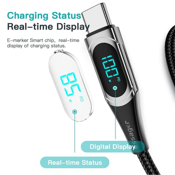 ESSAGER 2m 100W USB-C - USB-C LED Snabbladdning Bl
