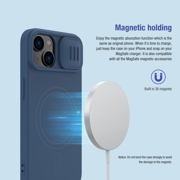 NILLKIN iPhone 14 Plus Skal MagSafe CamShield Silky Liquid Blå