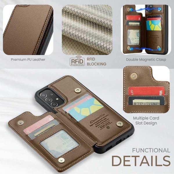 CaseMe Shockproof Cover Kortholder Stander 4-rums Samsung A53 5G Brun