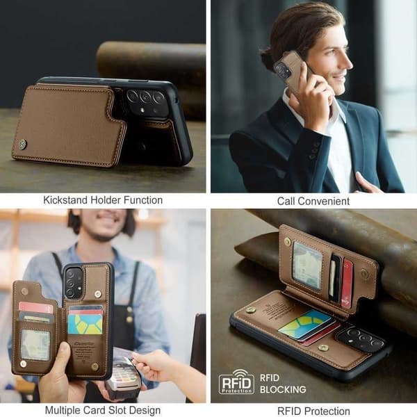 CaseMe Shockproof Cover Kortholder Stander 4-rums Samsung A53 5G Brun