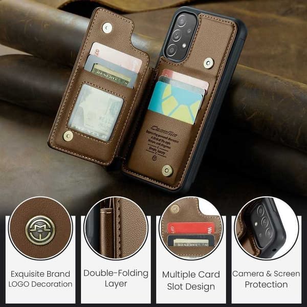 CaseMe Shockproof Cover Kortholder Stander 4-rums Samsung A53 5G Brun