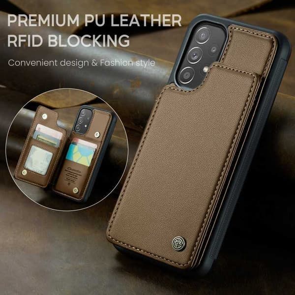 CaseMe Shockproof Cover Kortholder Stander 4-rums Samsung A53 5G Brun