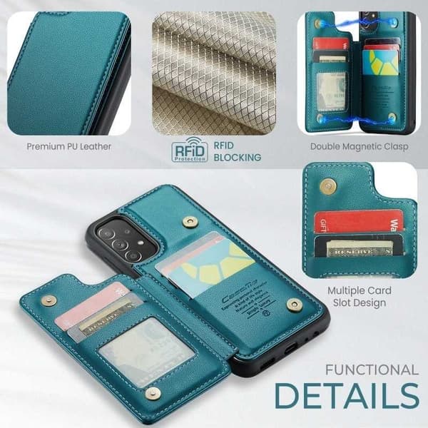CaseMe Shockproof Cover Kortholder Stander 4-rums Samsung A53 5G Grön
