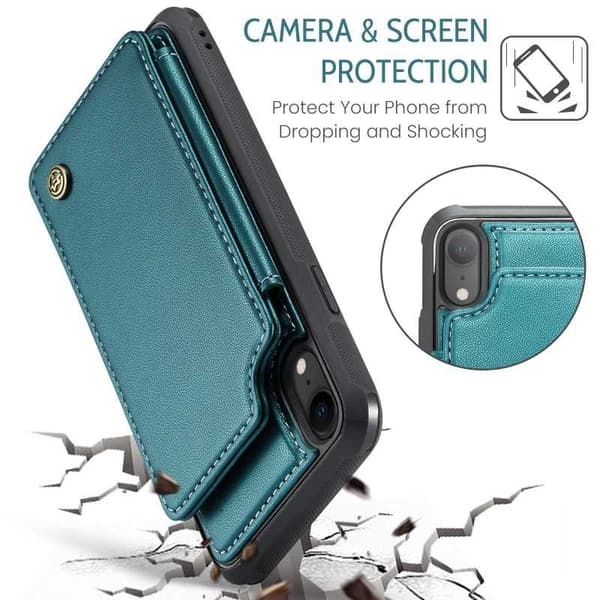 CaseMe iskunkestävä kansi korttitelineen jalusta 4-lokeroinen iPhone XR Vihreä