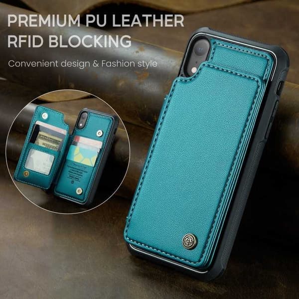 CaseMe iskunkestävä kansi korttitelineen jalusta 4-lokeroinen iPhone XR Vihreä