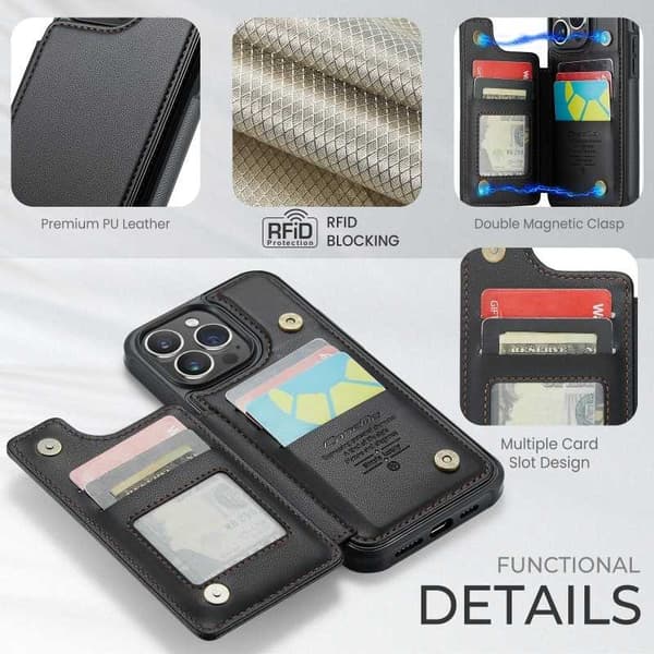 CaseMe Shockproof Cover Kortholder Stander 4-rums iPhone 13 Pro Max Sort