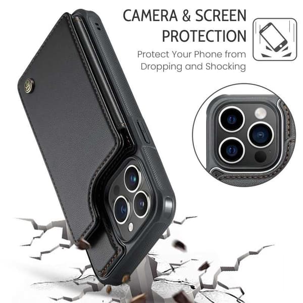 CaseMe Shockproof Cover Kortholder Stander 4-rums iPhone 13 Pro Max Sort
