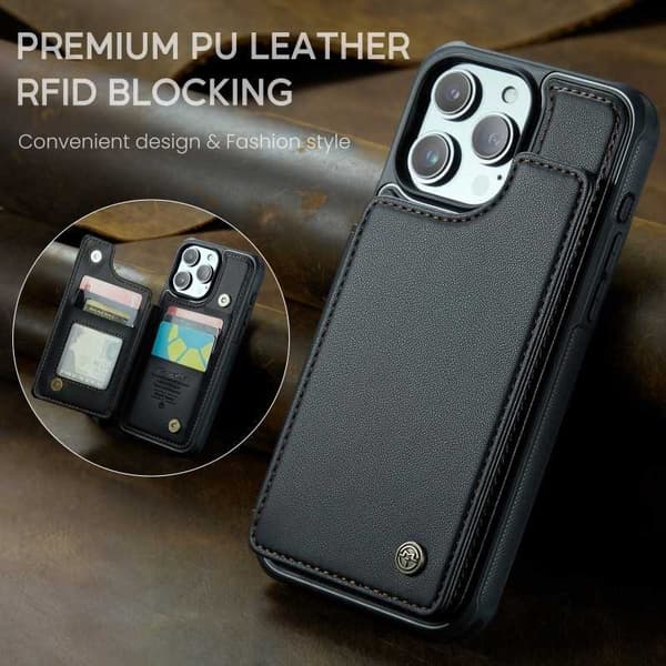 CaseMe Shockproof Cover Kortholder Stander 4-rums iPhone 13 Pro Max Sort