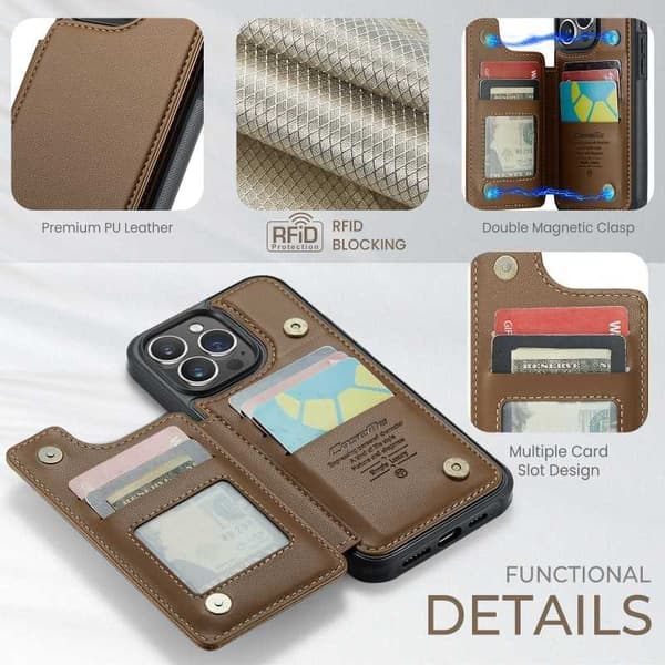 CaseMe Shockproof Cover Kortholder Stander 4-rums iPhone 13 Pro Max Brun