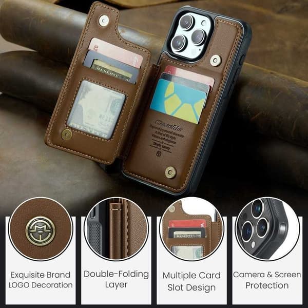 CaseMe Shockproof Cover Kortholder Stander 4-rums iPhone 13 Pro Max Brun