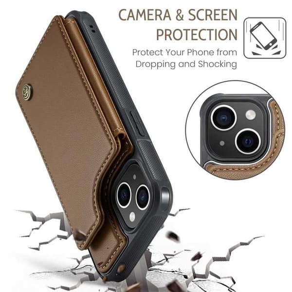 CaseMe Shockproof Cover Kortholder Stander 4-rums iPhone 14 Brun