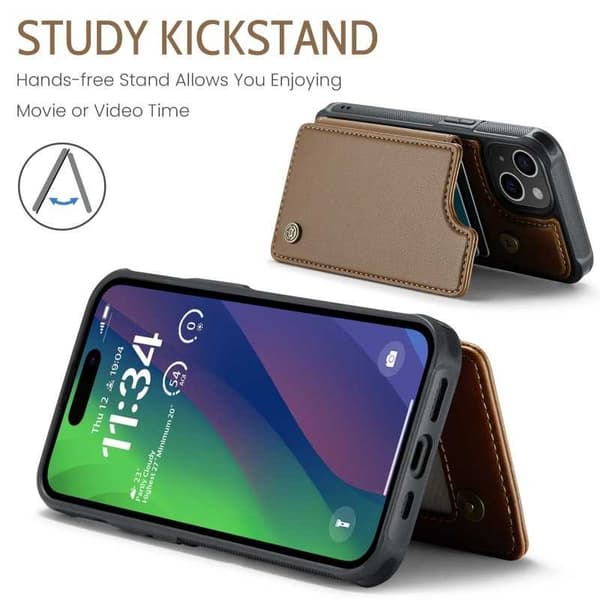 CaseMe Shockproof Cover Kortholder Stander 4-rums iPhone 14 Brun