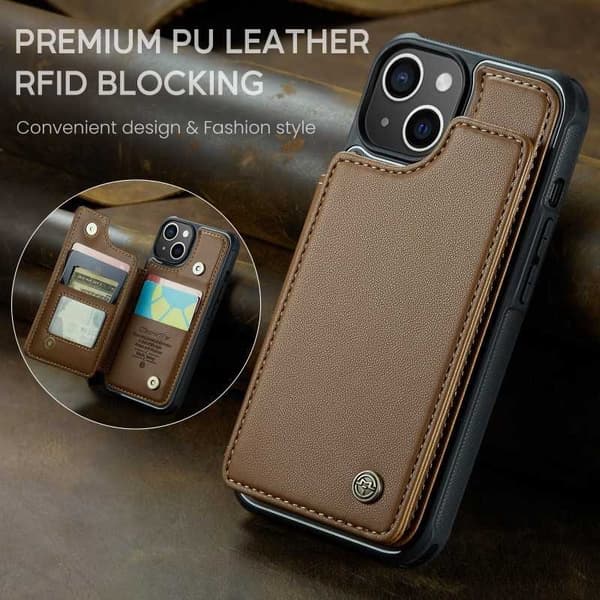 CaseMe Shockproof Cover Kortholder Stander 4-rums iPhone 14 Brun