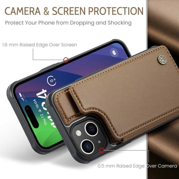 CaseMe Shockproof Cover Kortholder Stander 4-rums iPhone 14 Brun