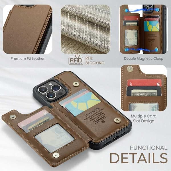 CaseMe Shockproof Cover Kortholder Stander 4-rums iPhone 14 Pro Max Brun