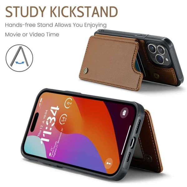 CaseMe Shockproof Cover Kortholder Stander 4-rums iPhone 14 Pro Max Brun