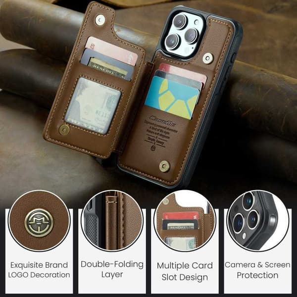 CaseMe Shockproof Cover Kortholder Stander 4-rums iPhone 14 Pro Max Brun