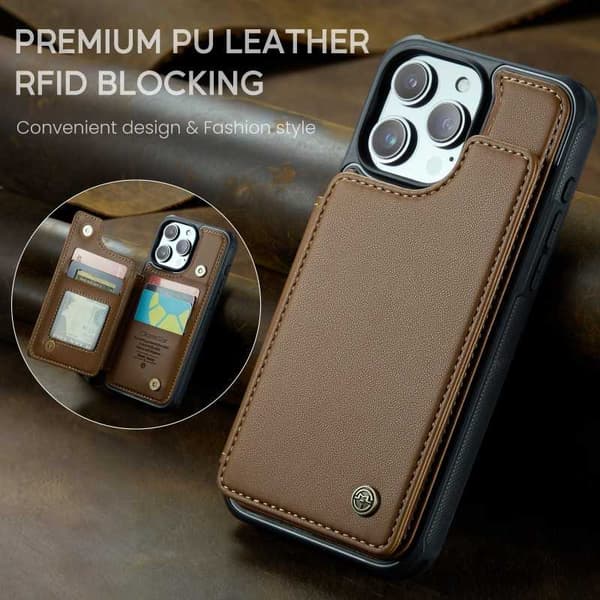 CaseMe Shockproof Cover Kortholder Stander 4-rums iPhone 14 Pro Max Brun