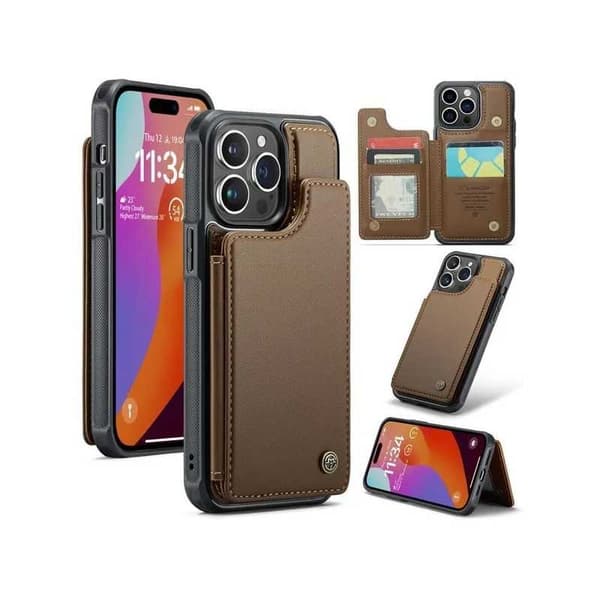 CaseMe Shockproof Cover Kortholder Stander 4-rums iPhone 14 Pro Max Brun