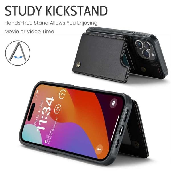CaseMe Shockproof Cover Kortholder Stander 4-rums iPhone 15 Pro Sort