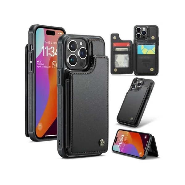 CaseMe Shockproof Cover Kortholder Stander 4-rums iPhone 15 Pro Sort
