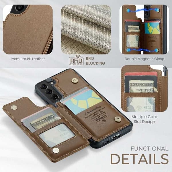 CaseMe Shockproof Cover Kortholder Stander 4-rums Samsung S22 Brun