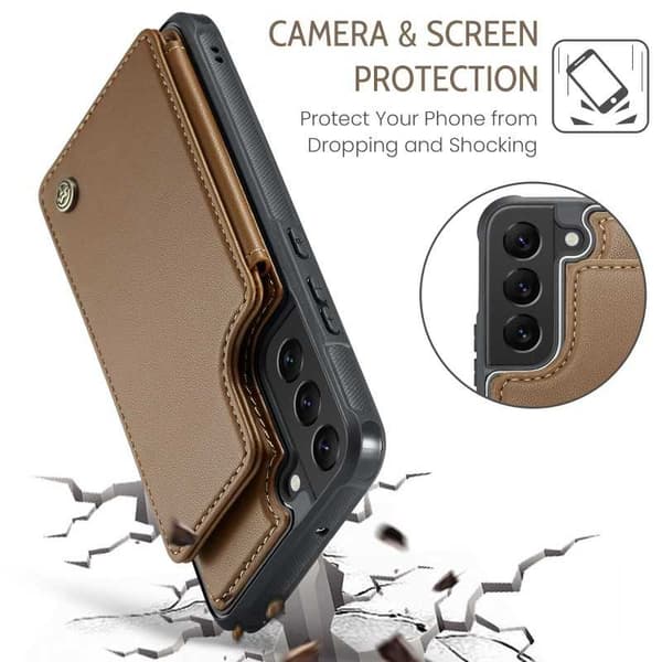 CaseMe Shockproof Cover Kortholder Stander 4-rums Samsung S22 Brun