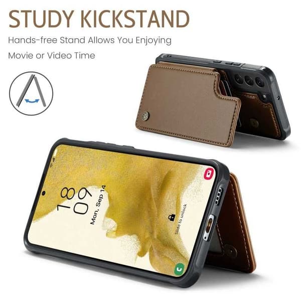 CaseMe Shockproof Cover Kortholder Stander 4-rums Samsung S22 Brun