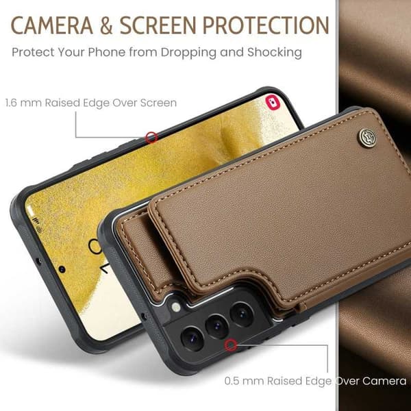 CaseMe Shockproof Cover Kortholder Stander 4-rums Samsung S22 Brun