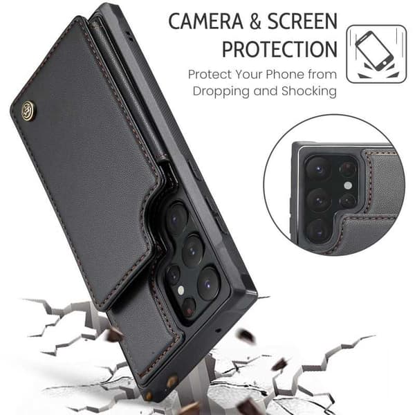 CaseMe Shockproof Cover Kortholder Stander 4-rums Samsung S22 Ultra Sort