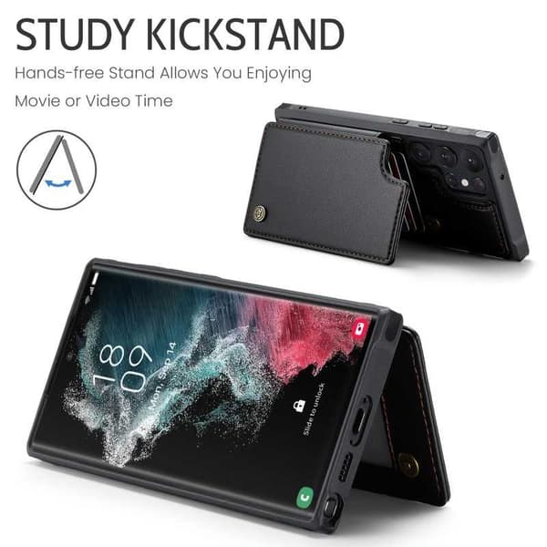 CaseMe Shockproof Cover Kortholder Stander 4-rums Samsung S22 Ultra Sort