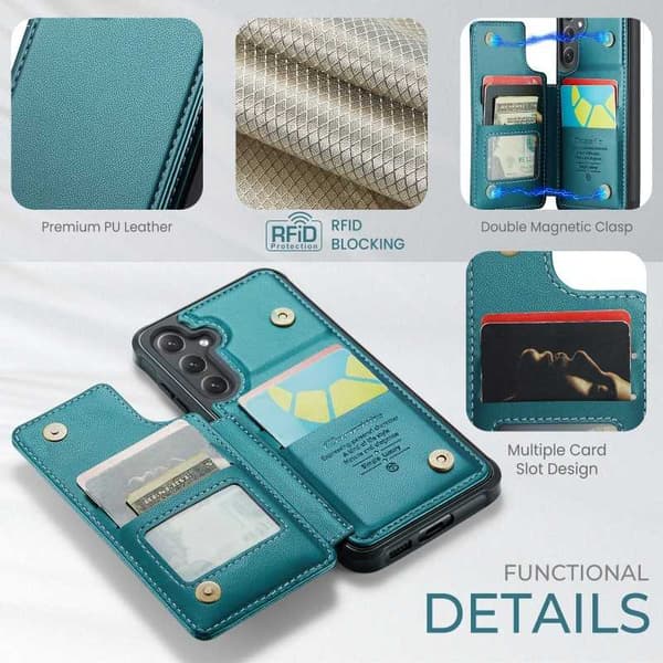 CaseMe Shockproof Cover Kortholder Stander 4-rums Samsung S23 Grön