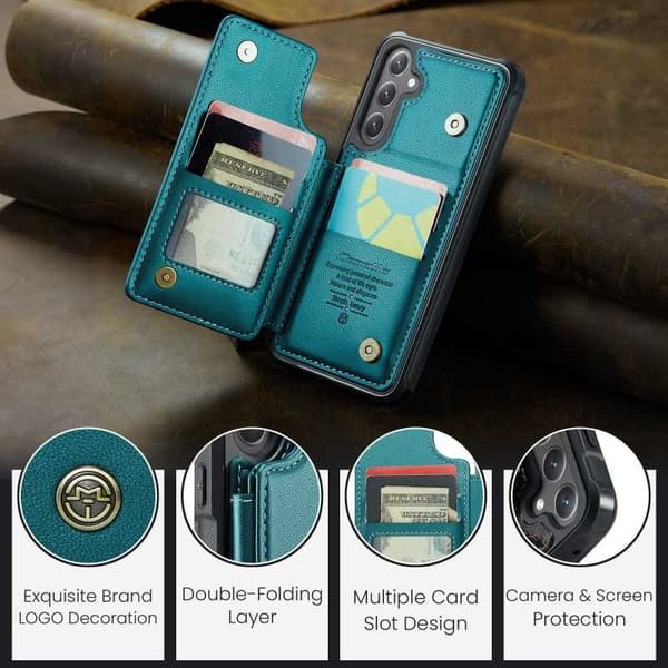 CaseMe Shockproof Cover Kortholder Stander 4-rums Samsung S23 Grön