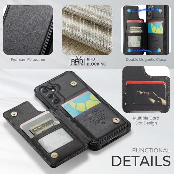 CaseMe Shockproof Cover Kortholder Stander 4-rums Samsung S23 FE Sort