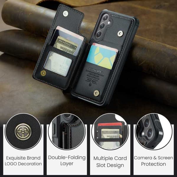 CaseMe Shockproof Cover Kortholder Stander 4-rums Samsung S23 FE Sort