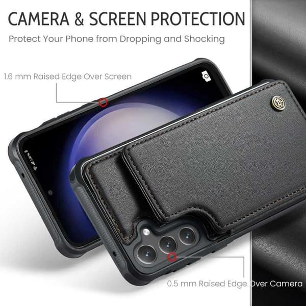CaseMe Shockproof Cover Kortholder Stander 4-rums Samsung S23 FE Sort
