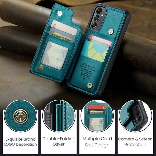 CaseMe Shockproof Cover Kortholder Stander 4-rums Samsung A13 5G Grön