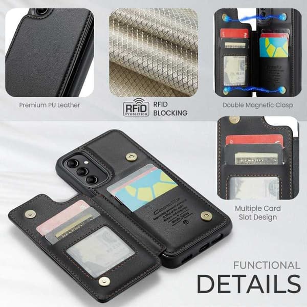 CaseMe Shockproof Cover Kortholder Stander 4-rums Samsung A14 4G/5G Sort