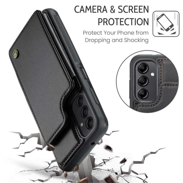 CaseMe Shockproof Cover Kortholder Stander 4-rums Samsung A14 4G/5G Sort