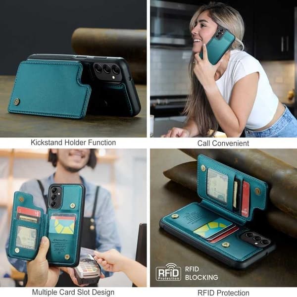 CaseMe Shockproof Cover Kortholder Stander 4-rums Samsung A14 4G/5G Grön