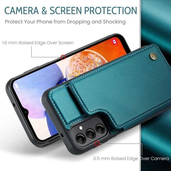 CaseMe Shockproof Cover Kortholder Stander 4-rums Samsung A14 4G/5G Grön