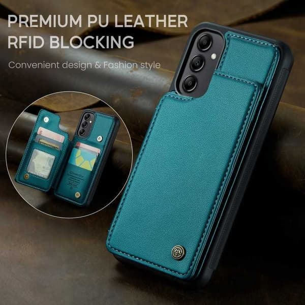 CaseMe Shockproof Cover Kortholder Stander 4-rums Samsung A14 4G/5G Grön