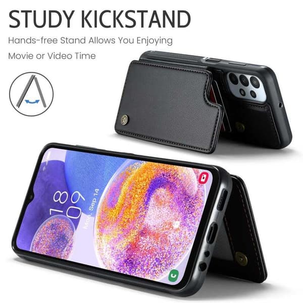 CaseMe iskunkestävä kansi korttitelineen jalusta 4-lokeroinen Samsung A23 4G / 5G musta