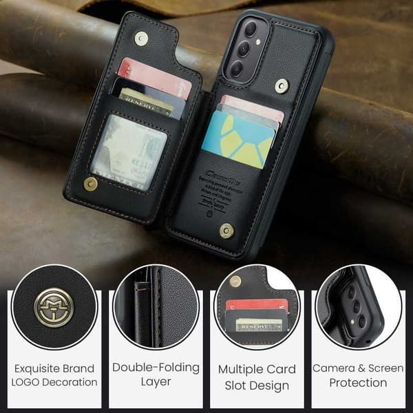 CaseMe Shockproof Cover Kortholder Stander 4-rums Samsung A34 5G Sort