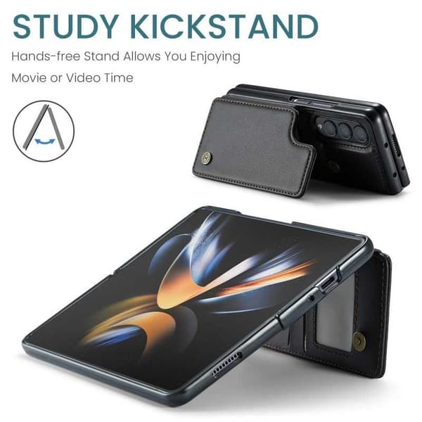 CaseMe iskunkestävä kansi korttitelineen jalusta 4-lokeroinen Samsung Z Fold 4 musta